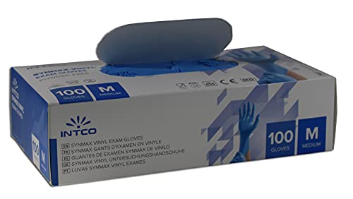 100 guantes desechables Intco Synmax® Hybrid, talla M (material: vinilo/nitrilo híbrido), azul, sin polvo, sin proteína de látex, sin plastificantes (DEHP y DOP), EN 455/EN 374 (M)