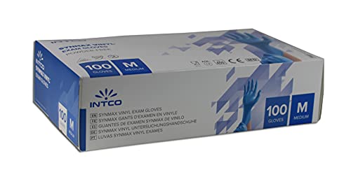 100 guantes desechables Intco Synmax® Hybrid, talla M (material: vinilo/nitrilo híbrido), azul, sin polvo, sin proteína de látex, sin plastificantes (DEHP y DOP), EN 455/EN 374 (M)