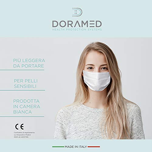 100 Mascarillas Quirúrgicas Italianas de Certificación CE, Tipo II de Eficacia de Filtración BFE≥99.8|Mascarillas Faciales Desechables Homologadas de 3 Capas con Elásticos|Mascarilla Blanca [100 Pzas]