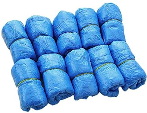 100x Cubrezapatos desechables hechos de película de polietileno azul con banda elástica estable