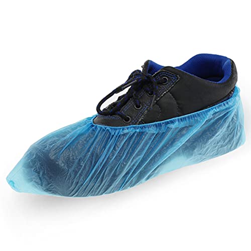 100x Cubrezapatos desechables hechos de película de polietileno azul con banda elástica estable