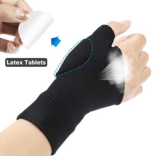 2 Pares Soportes de Muñeca de Mano de Gel Almohadilla de Lesiones de Pulgar Guantes Túnel Carpiano Guante de Compresión de Alivio Soporte de Tensión de Esguince de Artritis (Negro)