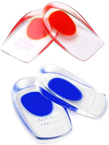 2 Pares Talonera de Gel,Por Capuchones de Silicona En El Talón Para La Fascitis Plantar, Espolones En el Talón y Dolor de AquilesAmortiguador,Azul/Rojo