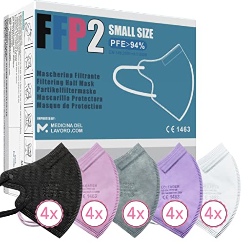 20 Mascarillas FFP2/KN95 Talla Pequeña Small Homologadas Certificación CE sin Válvula de 4 Capas, Máscara Protectora de Polvo, Mascarilla de Protección con Filtros de Calidad BFE≥95, 20 Piezas