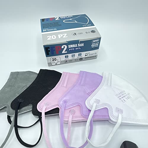20 Mascarillas FFP2/KN95 Talla Pequeña Small Homologadas Certificación CE sin Válvula de 4 Capas, Máscara Protectora de Polvo, Mascarilla de Protección con Filtros de Calidad BFE≥95, 20 Piezas