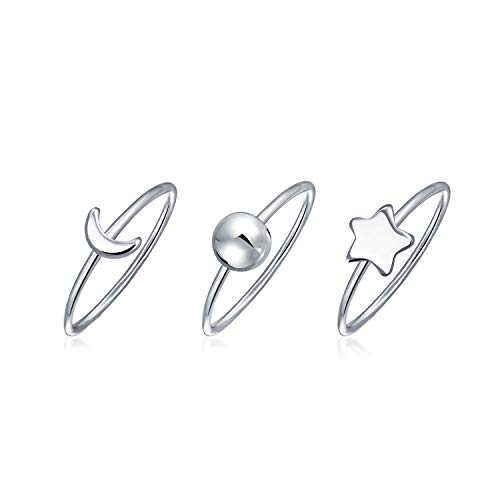 3 Conjunto Celestial Sol Luna Estrella Nudillo Anillos Midi 1Mm Juego Para La Mujer Adolescente 925 Plata De Ley 925