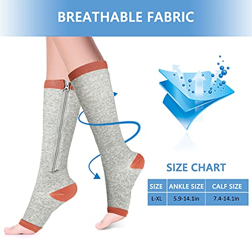 4 Pares Calcetines de Compresión de Nylon con Cremallera Medias de Compresión con Punta Abierta Medias Altas Opacas Calcetines con Soporte de Rodilla Pantorrillas para Mujer Hombre