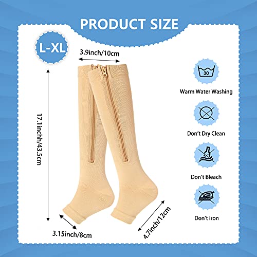 4 Pares Calcetines de Compresión de Nylon con Cremallera Medias de Compresión con Punta Abierta Medias Altas Opacas Calcetines con Soporte de Rodilla Pantorrillas para Mujer Hombre