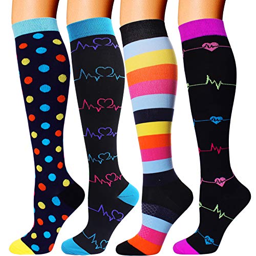 4 pares de calcetines de compresión para hombres y mujeres 20-30 mmHg Medias de compresión (Jacquard 02, pequeña/mediana (4 pares)