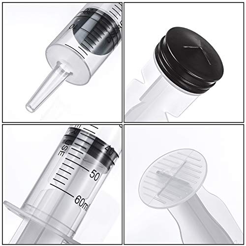 4 pcs Jeringa 60ml, jeringa plástico con tapón Cierre estéril sin Aguja, jeringa dosificadora para Laboratorios, medición y dispensación líquidos,Uso Industrial,alimentación Animal,riego Plantas