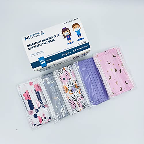 50 Mascarillas Quirúrgicas Desechables para Niños, Certificado CE, Alta Eficiencia de Filtración BFE≥95, Mascarillas Homologadas Faciales de 3 Capas con Elásticos - [50 Piezas]