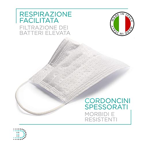 50 Mascarillas Quirúrgicas Italianas de Certificación CE, Tipo II de Eficacia de Filtración BFE≥99.8, Mascarillas Faciales Desechables Homologadas de 3 Capas con Elásticos, Mascarilla Blanca [50 Pzas]