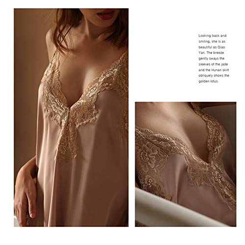 A Camisón Atractivo Del Cordón De La Demostración De La Mujer, Sedoso Tela De Satén Chemise Pijamas Divididas Cómodos Suaves Curvas Atractivas Luz Flor Sin Mangas Vestido De Salto De Cama,Rosado,S