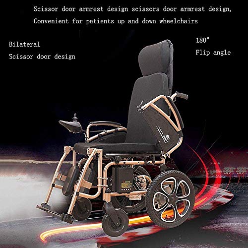 Aajolg Plegable Ligera Silla De Ruedas EléCtrica,Puede mentir o Sentarse 360 ° Palanca Mando Batería de Litio Ancianos Discapacitados Sillas Electricas, Anciano Compacto Inteligente Carro Electrica