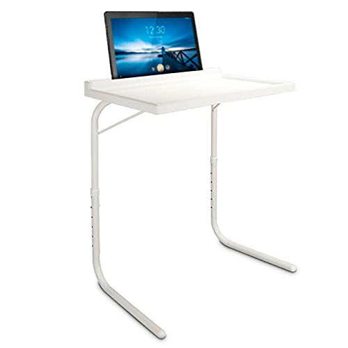 Acan Mesa Auxiliar Plegable Ajustable con Ranura para Tablets, Regulable en Altura e inclinación. Multifuncional, Ideal para para Dibujar, desayunar en la Cama. (Blanco)