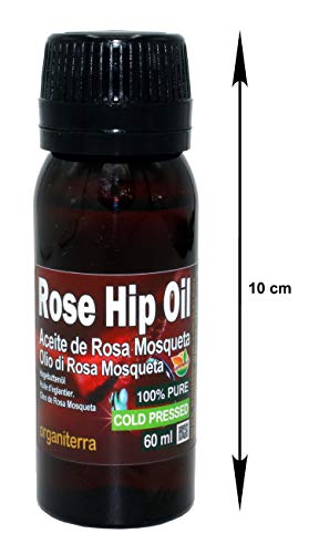 Aceite Rosa Mosqueta 100% Puro. Vegano. 60ml Origen Chile - Envasado en UE, Primera Prensada en Frío, Virgen Extra -Color naranja brillante- Producción Manual + 100% Natural