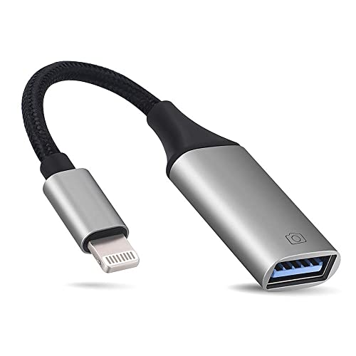 Adaptador USB para iPhone [Certificado Apple MFi], Adaptador de cámara Lightning a USB, Adaptador de Cable iOS OTG para iPad Soporte Disco USB, Teclado …