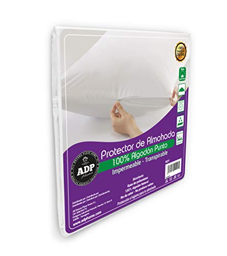 ADP Home - Funda Protector de Almohada Tejido Punto con Cremallera Algodón Natural Impermeable y Absorbente con Base de Poliuretano, Tacto Extra Suave y Transpirable (45x135 cm)