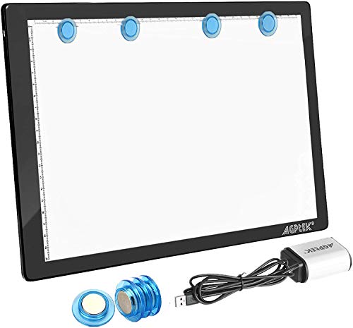 AGPTEK A4 Tableta de Luz, Drawing Pad Ultradelgada, Mesa de Luz de Dibujo LED con Panel Táctil Inteligente con Botón físico para Artistas, Dibujo, Animación