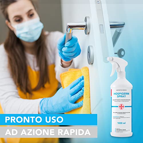 AIESI® Spray desinfectante de acción rápida listo para usar para superficies dispositivos médicos y unidades dentales botella de 1 litro HOSPIGERM SPRAY