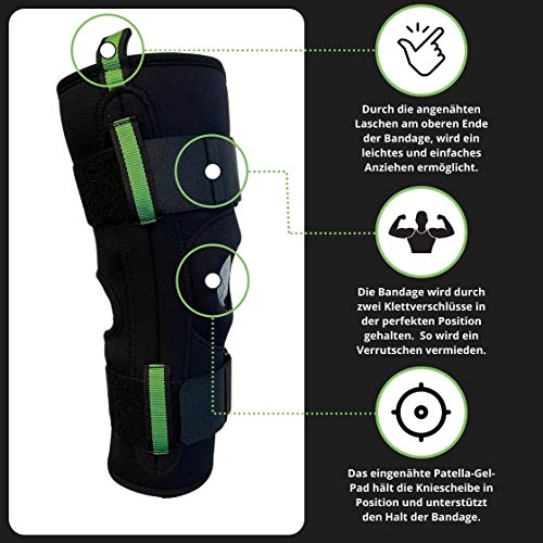 AirMed PLUS Rodillera para mujer y hombre, color negro, con cierre de velcro, ortopédica con muelles de apoyo para banda y articulación, tamaños S, M, L, XL, XXL (S 28 - 38 cm)