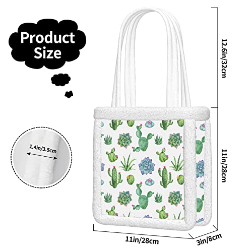 ALALAL Lindo bolso de mano Cactus y suculentas Acuarela de patrones sin fisuras Bolsos de hombro para mujer Bolso de trabajo suave y esponjoso de felpa reutilizable para viajes de trabajo y compras