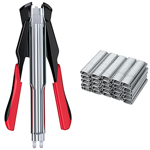 Alicate para Alambradas Alicate Circlip Automatica Cerca Grapadora con 2500PCS de Anillos Tipo C Galvanizados para Redes de Malla y Vallado Jaulas de Macota