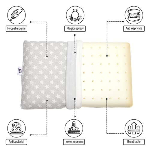 Almohada bebé y niño viscoelástica pequeña de cuna y cama - Cojín relleno para prevenir plagiocefalia - 2 fundas protectoras - Apto para nido, minicuna, maxicuna, antivuelco y capazo de recién nacido