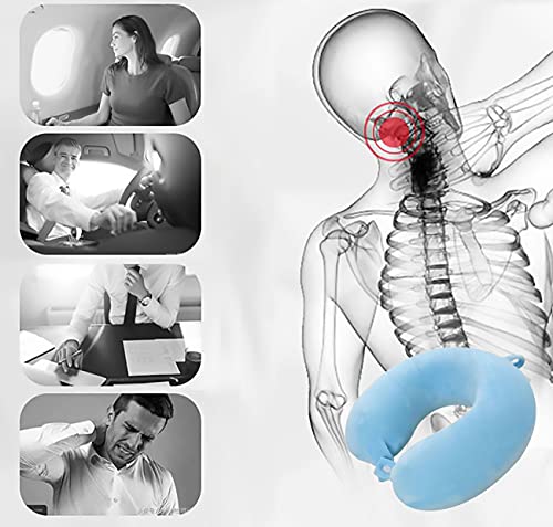 Almohada de Viaje, Almohada para Cuello Viscoelástica de Espuma Memoria, Cómoda para la Cervical, Ortopédica Soporte de Nuca para Viajar Coche Avión Bus (Azul)
