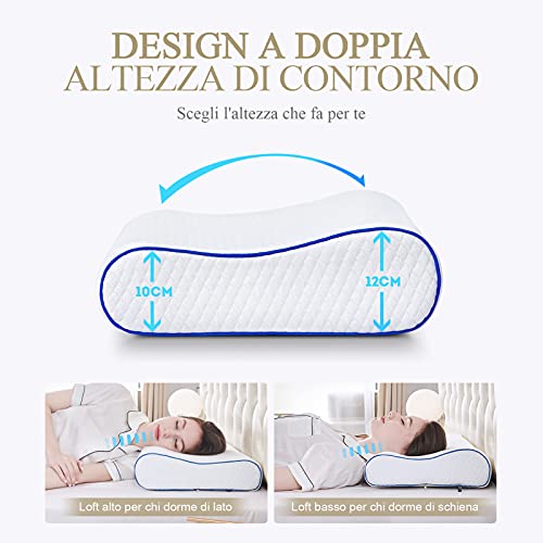 Almohada viscoelástica de 40 x 60 cm, almohada ortopédica, almohada ergonómica, para dolores en el cuello, antiácaros y antibacteriano, almohada cervical para dormir, funda lavable