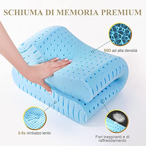 Almohada viscoelástica de 40 x 60 cm, almohada ortopédica, almohada ergonómica, para dolores en el cuello, antiácaros y antibacteriano, almohada cervical para dormir, funda lavable