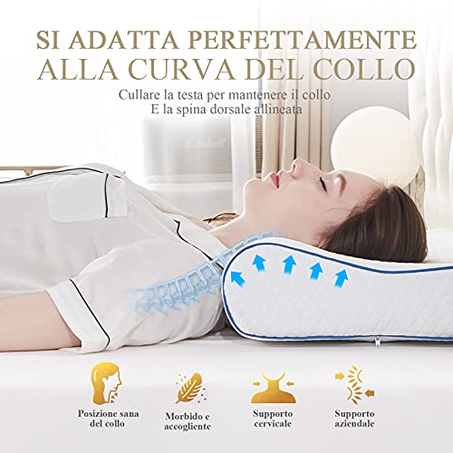 Almohada viscoelástica de 40 x 60 cm, almohada ortopédica, almohada ergonómica, para dolores en el cuello, antiácaros y antibacteriano, almohada cervical para dormir, funda lavable