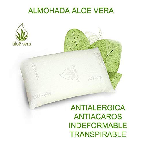 ALOE VERA ALMOHADA VISCOELÁSTICA FABRICADA EN ESPAÑA ANATÓMICO ORTOPÉDICO ANTIÁCARO (70 (pack 2 almohadas))