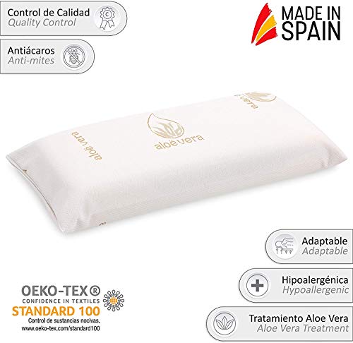 ALOE VERA ALMOHADA VISCOELÁSTICA FABRICADA EN ESPAÑA ANATÓMICO ORTOPÉDICO ANTIÁCARO (70 (pack 2 almohadas))