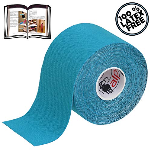 ALPIDEX 5 Rollos Cinta Kinesiología Tape 5 m x 5 cm Cinta Muscular E- Book Ejemplos Aplicación, Color:azul claro