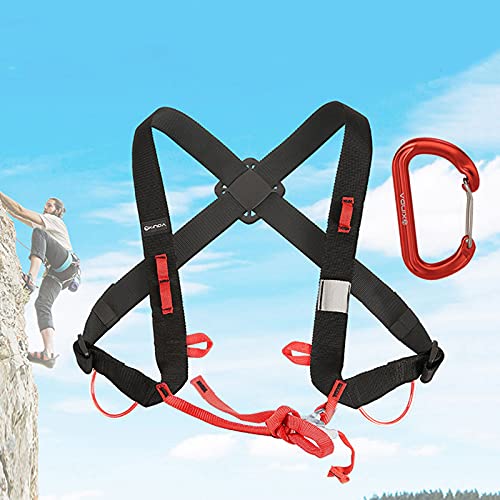 Amagogo Arnés de Escalada para la Parte del Cuerpo Pecho al Aire Libre Correa para el Hombro Escalada Ajustable Equipo de Rappel Arnés de protección - Negro con Clip