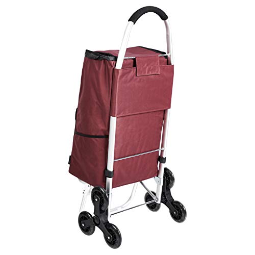 Amazon Basics - Carrito de la compra con 6 ruedas y asas de aluminio, 50 litros, color rojo