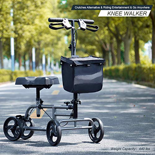 Andador de rodilla - Scooter orientable para lesiones de piernas, pies y tobillos rotos - Carro de cuatro ruedas con rodillas - Almohadilla de asiento ortopédica para movilidad médica de adultos y a