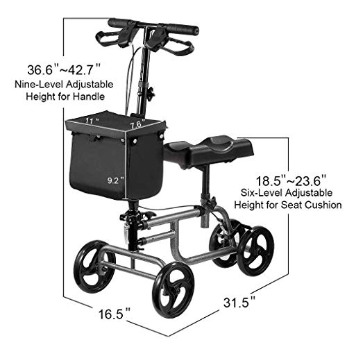Andador de rodilla - Scooter orientable para lesiones de piernas, pies y tobillos rotos - Carro de cuatro ruedas con rodillas - Almohadilla de asiento ortopédica para movilidad médica de adultos y a