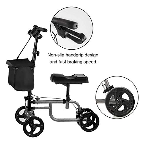 Andador de rodilla - Scooter orientable para lesiones de piernas, pies y tobillos rotos - Carro de cuatro ruedas con rodillas - Almohadilla de asiento ortopédica para movilidad médica de adultos y a