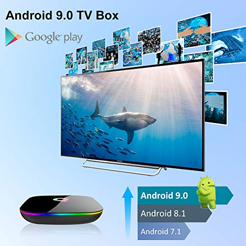 Android TV Box, Q Plus TV Box Android 9.0 con 2 GB RAM 16 GB ROM H6 Quad Core Cortex-A53 Processor Smart TV Box Soportes 6K Resolución 3D 2.4GHz WiFi 10/100M Ethernet USB 3.0 Media Player