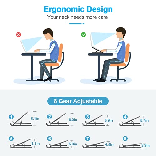 AOVUYCK Soporte Portátil, 8 Ángulos Ajustable Ventilado Elevador Portátil, Laptop Stand con Plástico ABS, Silicona Antideslizante, Aleación de Aluminio, Para Portátiles, Tableta, Teléfono (10-15,6")
