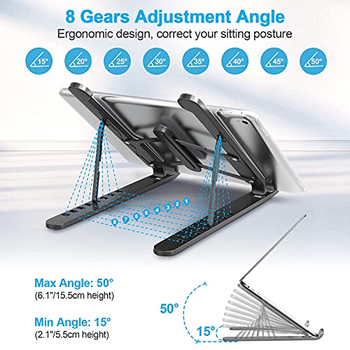 AOVUYCK Soporte Portátil, 8 Ángulos Ajustable Ventilado Elevador Portátil, Laptop Stand con Plástico ABS, Silicona Antideslizante, Aleación de Aluminio, Para Portátiles, Tableta, Teléfono (10-15,6")