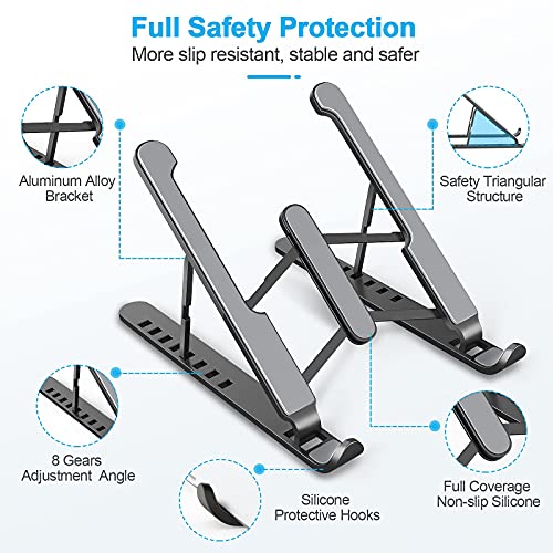 AOVUYCK Soporte Portátil, 8 Ángulos Ajustable Ventilado Elevador Portátil, Laptop Stand con Plástico ABS, Silicona Antideslizante, Aleación de Aluminio, Para Portátiles, Tableta, Teléfono (10-15,6")