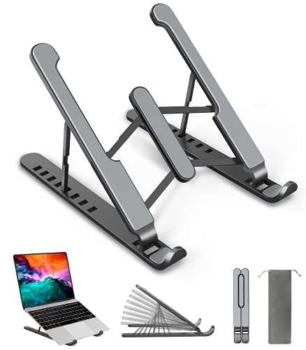 AOVUYCK Soporte Portátil, 8 Ángulos Ajustable Ventilado Elevador Portátil, Laptop Stand con Plástico ABS, Silicona Antideslizante, Aleación de Aluminio, Para Portátiles, Tableta, Teléfono (10-15,6")