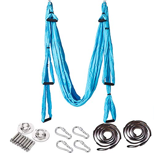 ARNTY Hamaca de Yoga Aéreo Hamacas, Antigravedad Yoga Hamaca,Yoga Trapecio para Ejercicios de Yoga Antigravedad para Aliviar el Dolor de Espalda (Azul)