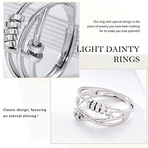 Aukmla ansiedad Estrés anillos de plata anillos de reborde anular Fidget Paz mitigador Spinner anillo abierto los anillos de dedo ajustable para mujeres y niñas