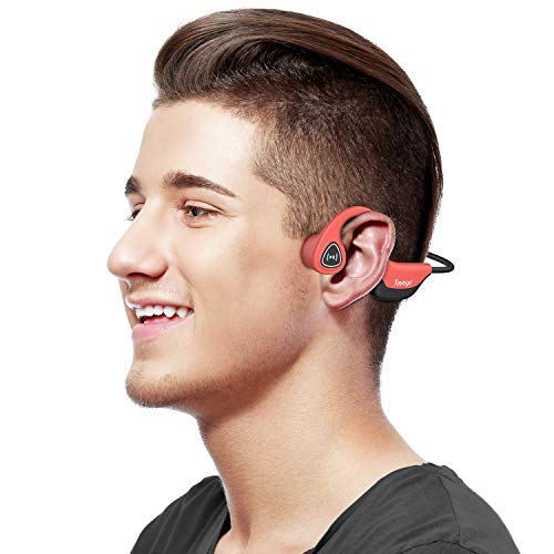 Auriculares De Conducción ósea, Bluetooth 5.0 Conducción ósea Inalámbrica para Correr, Andar En Bicicleta, Correr-Rojo