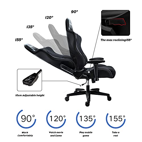 AutoFull Silla Gaming Ergonómica Silla de Oficina Silla Gamer Cuero de PU Silla de Escritorio,Altura e inclinación Ajustables,Reposacabezas y Soporte Lumbar,Negro (garantía de Tres años)