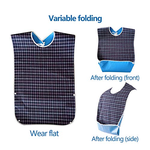 Baberos para Adultos,Yueser 2pcs Baberos Reutilizables Impermeables para Adultos con 2 Toallas Protector de Ropa Ambos para Hombres y Mujeres de Edad Mantiene Mealtime Aseado (Azul Oscuro,Rojo)